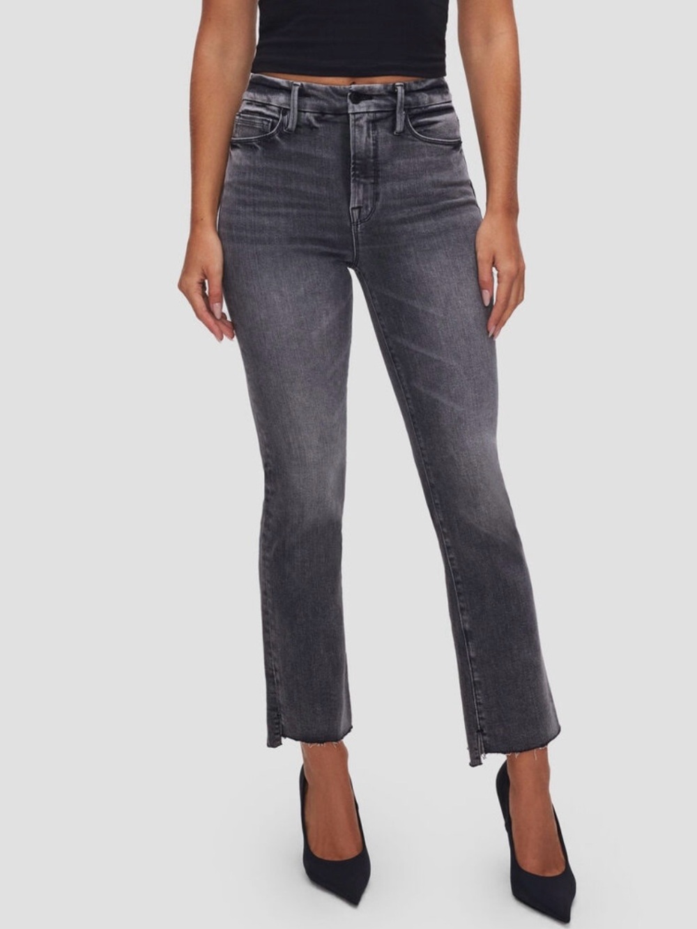 Good American Jeans, Charcoal High-Rise, Curve Straight, Cropped Size 12, W31